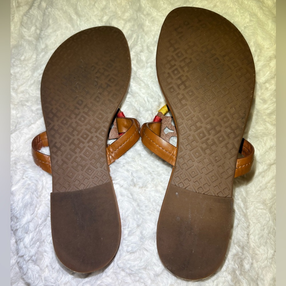 Tory Burch Miller Embroidered Brown Leather Thong Sandals - Picture 6 of 8